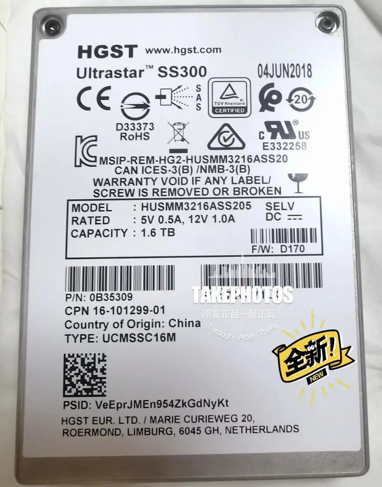 HGST 1.6TB SAS SS300 12Gb SSD 10DWPD HUSMM3216ASS205 Ultrastar D33373 UCMSSC16M - Picture 1 of 2